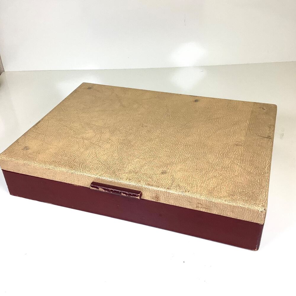 Gorham Pacific Silver Cloth Flatware Case Box MCM Beige Red Silverware